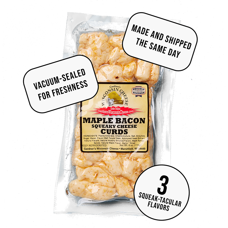 Maple Bacon Flavored Cheese Curds - Gardners Wisconsin Cheese and Sausage