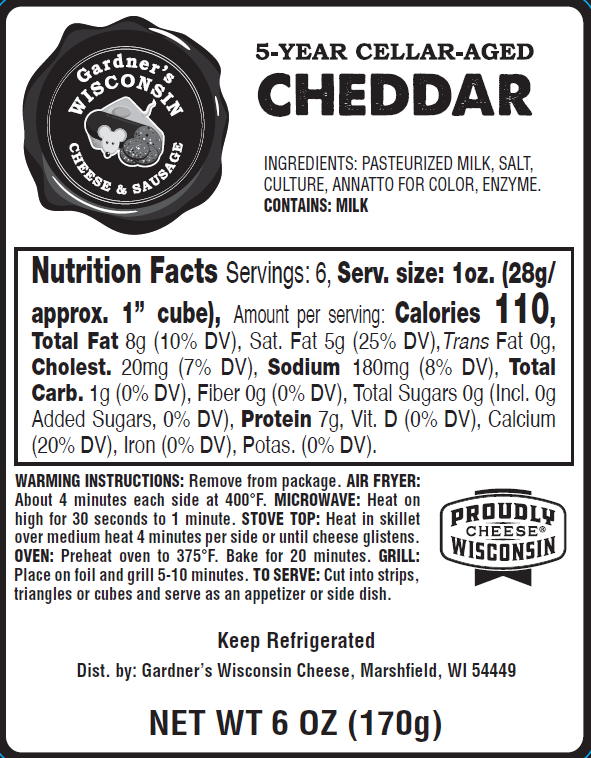 Oven-Baked Cheese filled with 5-Year-Aged Cheddar - Gardners Wisconsin Cheese and Sausage