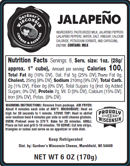 Jalapeno Oven-Baked Cheese - Gardners Wisconsin Cheese and Sausage
