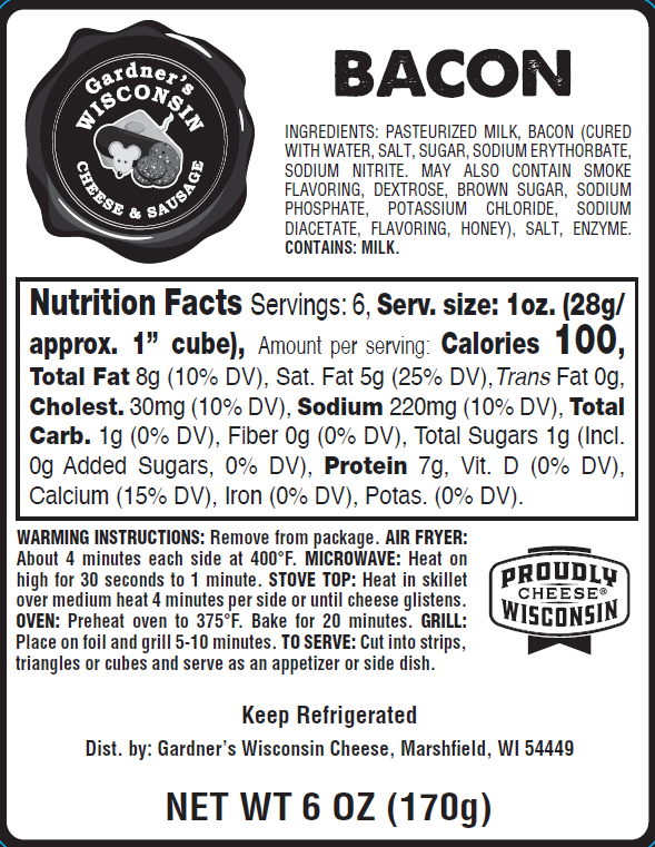 Bacon Oven-Baked Cheese - Gardners Wisconsin Cheese and Sausage